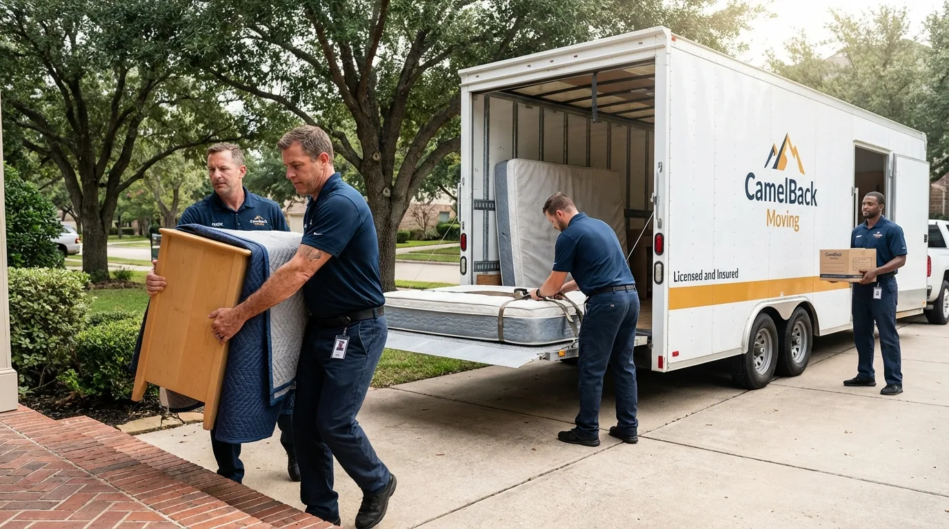Crew loading residential truck for cross-state move from Bellville, OH