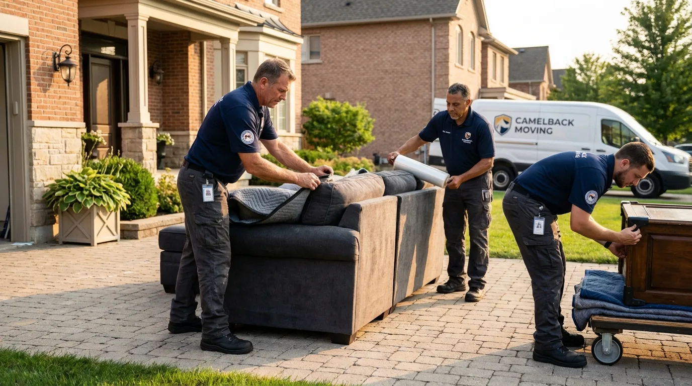 Large estate moving crew wrapping furniture in Bellville, OH